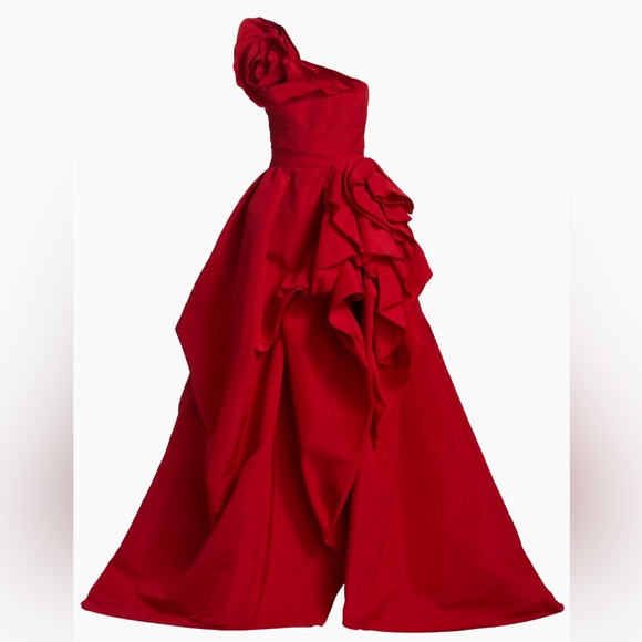 Marchesa Strapless Draped Rosette Rose Faille Ballgown Size M/ US 6 - Picture 5 of 13